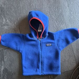 Patagonia 0+ Months Baby Boy Blue Fleece Hooded Jacket Zip